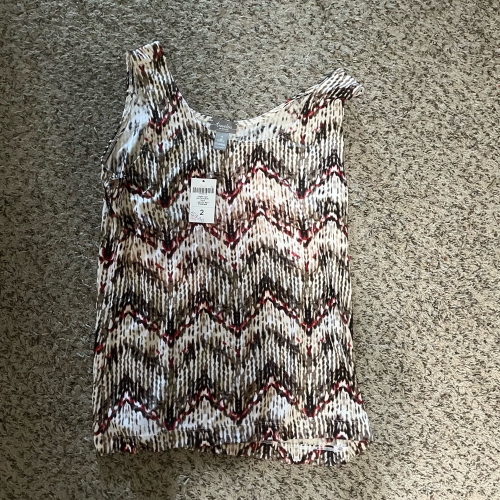 Chico's Asymmetrical Pleated White and Brown Tank Top